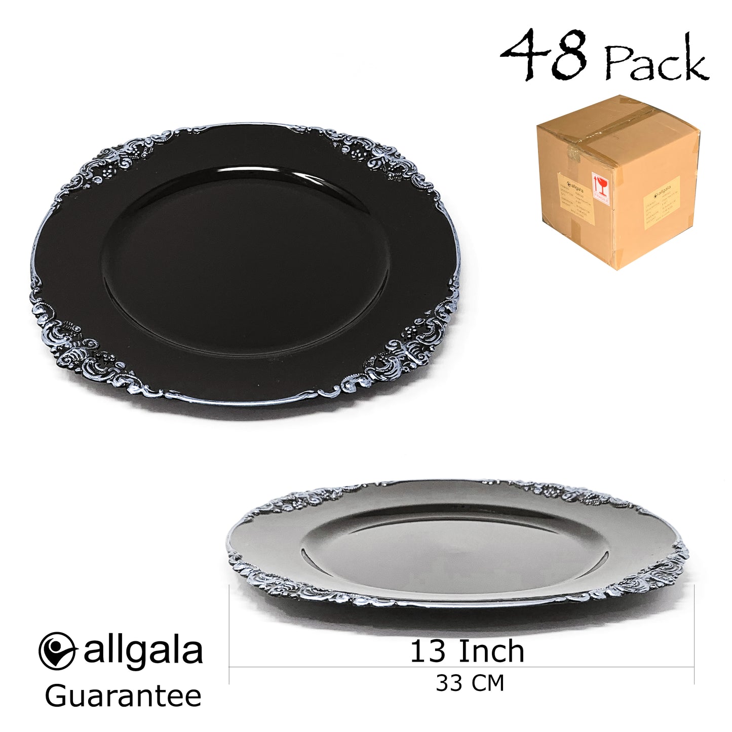 Allgala Charger Plates 13-Inch 6-Pack Heavy Quality Round Charger Plates-Floral