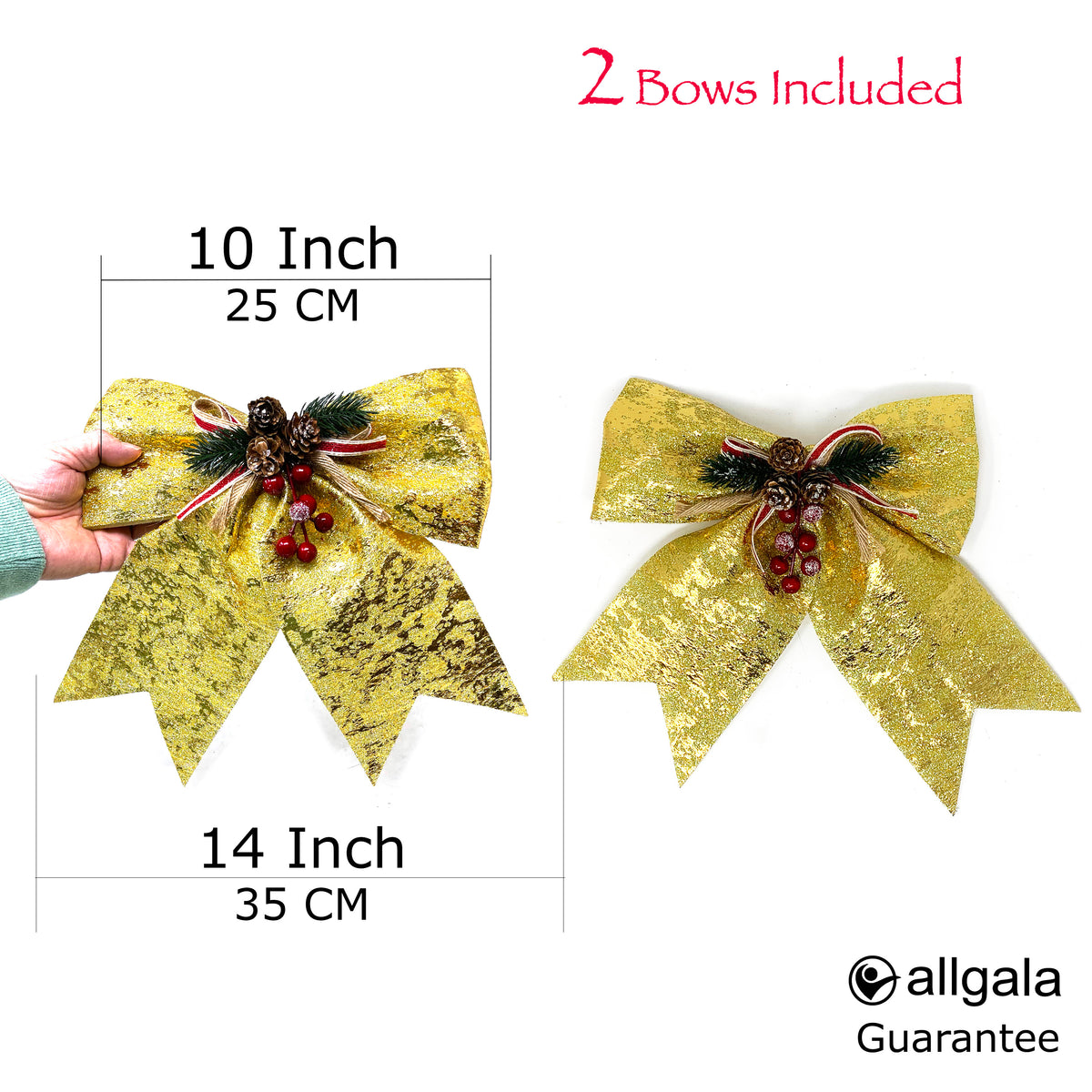 Allgala Christmas Decorative Bows for Wreaths, Garlands & Christmas Trees – Gold Foil