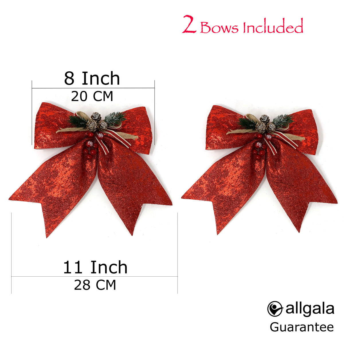 Allgala Christmas Decorative Bows for Wreaths, Garlands & Christmas Trees – Red Foil