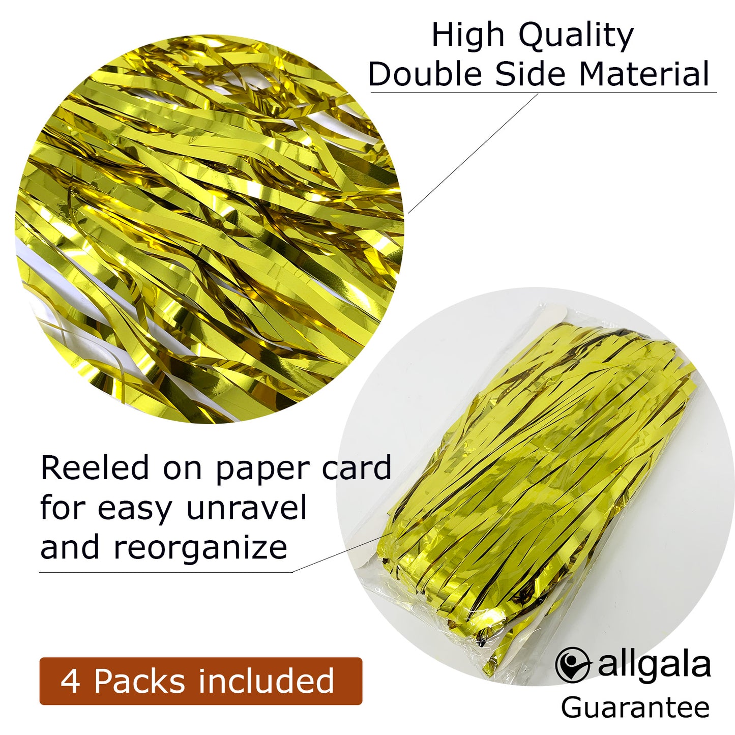 Allgala Back Drop 4PK 2Mx1M 6.5FT x 3.2FT Metallic Tinsel Party Photo Backdrop Curtains Door Fringe