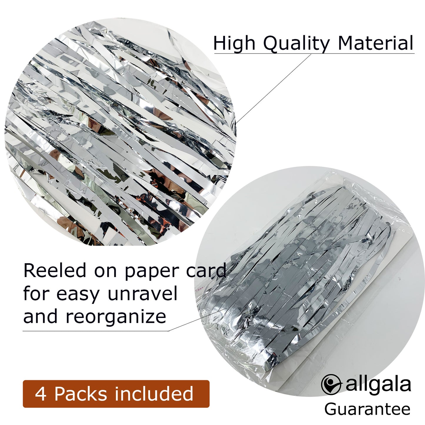 Allgala Back Drop 4PK 2Mx1M 6.5FT x 3.2FT Metallic Tinsel Party Photo Backdrop Curtains Door Fringe