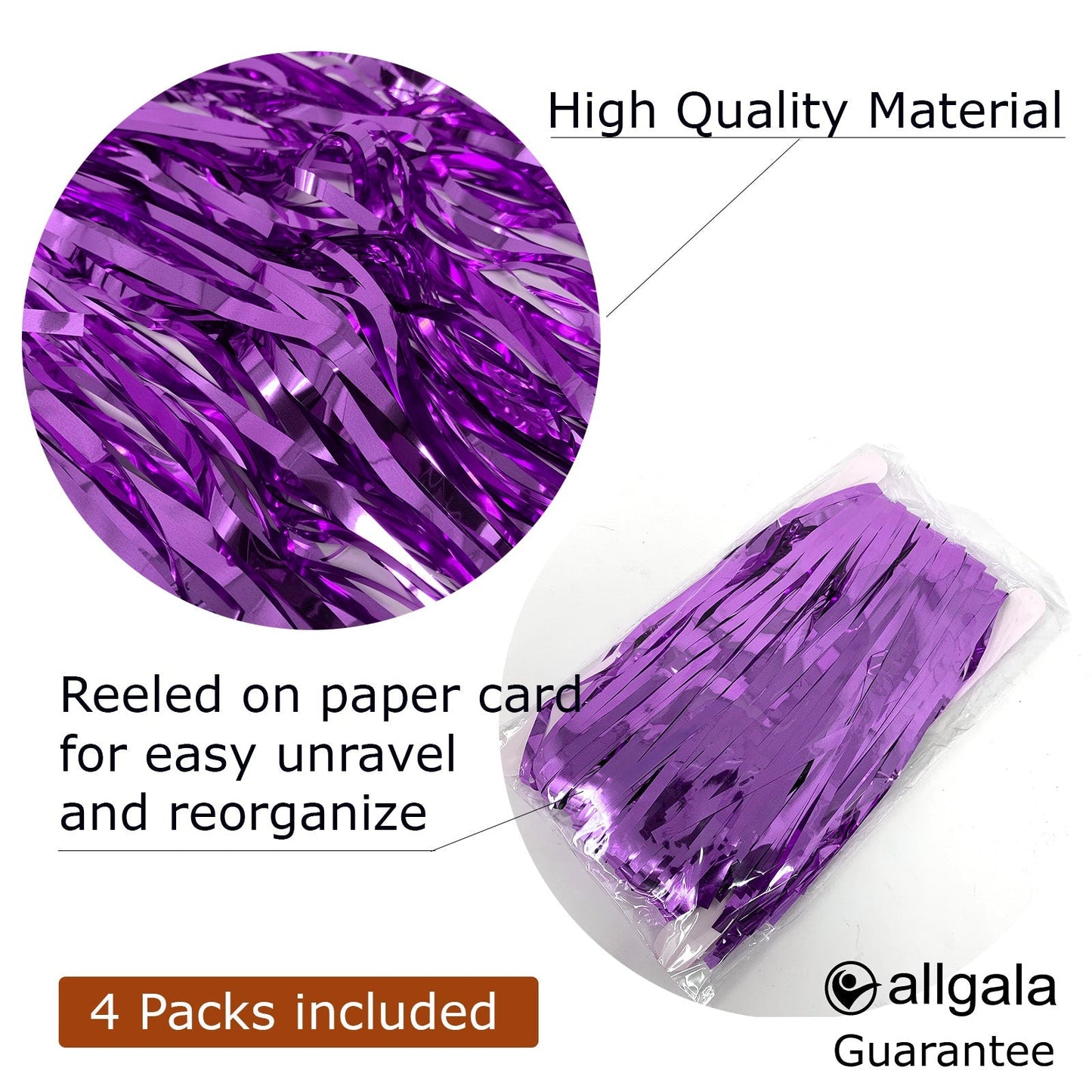 Allgala Back Drop 4PK (3x1 M) 9.7FT x 3.2FT Metalic Tinsel Party Photo Backdrop Curtains Door Fringe