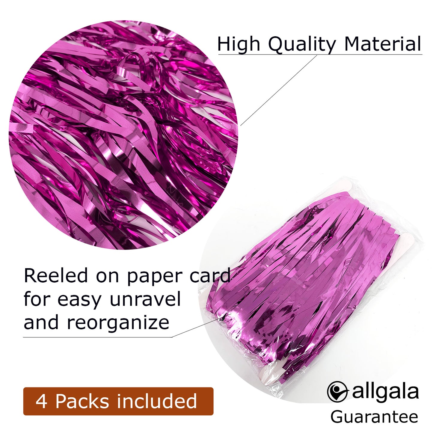 Allgala Back Drop 4PK 2Mx1M 6.5FT x 3.2FT Metallic Tinsel Party Photo Backdrop Curtains Door Fringe