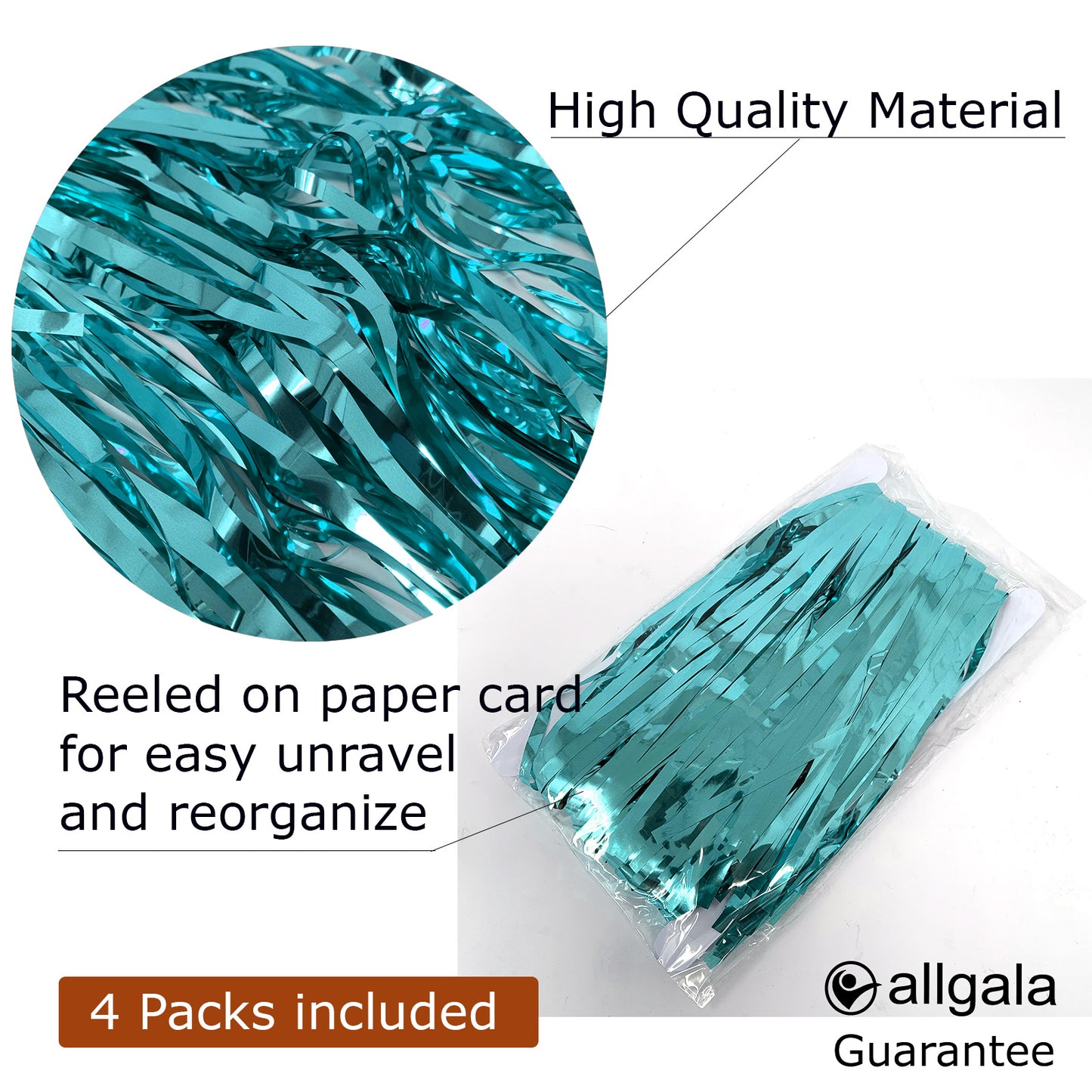 Allgala Back Drop 4PK 2Mx1M 6.5FT x 3.2FT Metallic Tinsel Party Photo Backdrop Curtains Door Fringe