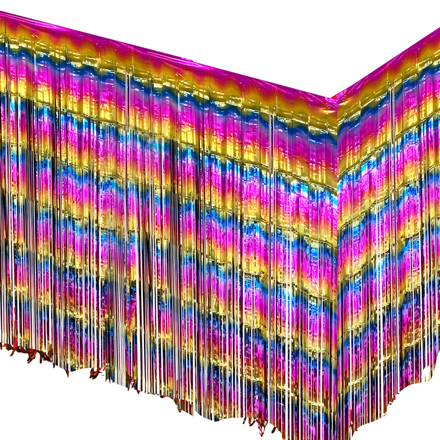 Allgala Backdrop 2-Pack 29x108 Inch Metallic Foil Fringe Tinsel Table Skirts for Party Event Decoraton