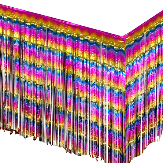Allgala Backdrop 2-Pack 29x108 Inch Metallic Foil Fringe Tinsel Table Skirts for Party Event Decoraton