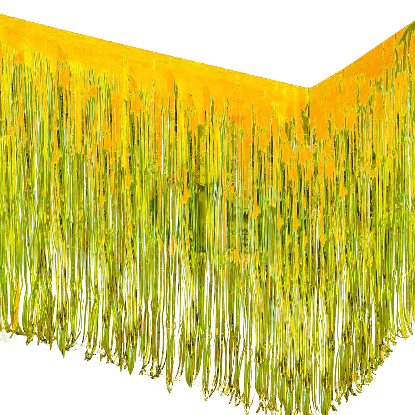 Allgala Backdrop 2-Pack 29x108 Inch Metallic Foil Fringe Tinsel Table Skirts for Party Event Decoraton
