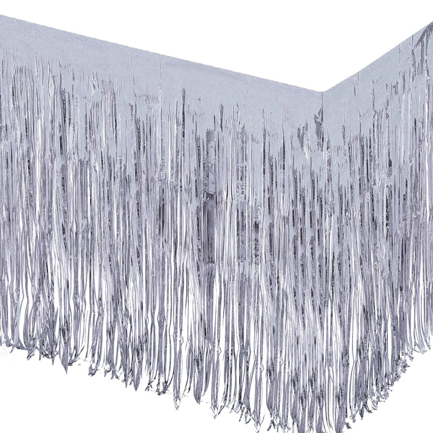 Allgala Backdrop 2-Pack 29x108 Inch Metallic Foil Fringe Tinsel Table Skirts for Party Event Decoraton