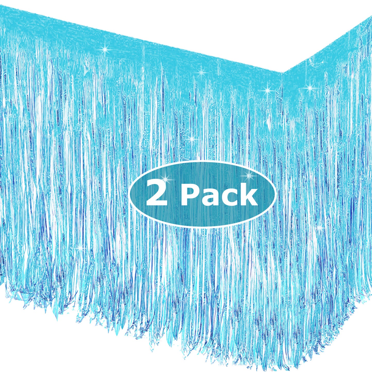 Allgala Backdrop 2-Pack 29x108 Inch Metallic Foil Fringe Tinsel Table Skirts for Party Event Decoraton