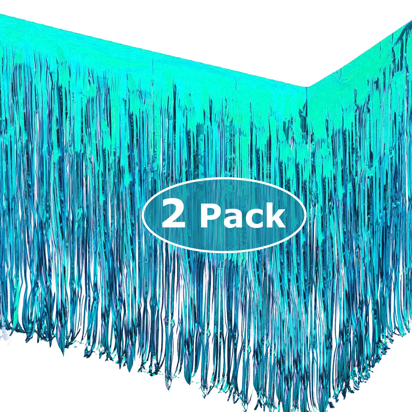 Allgala Backdrop 2-Pack 29x108 Inch Metallic Foil Fringe Tinsel Table Skirts for Party Event Decoraton