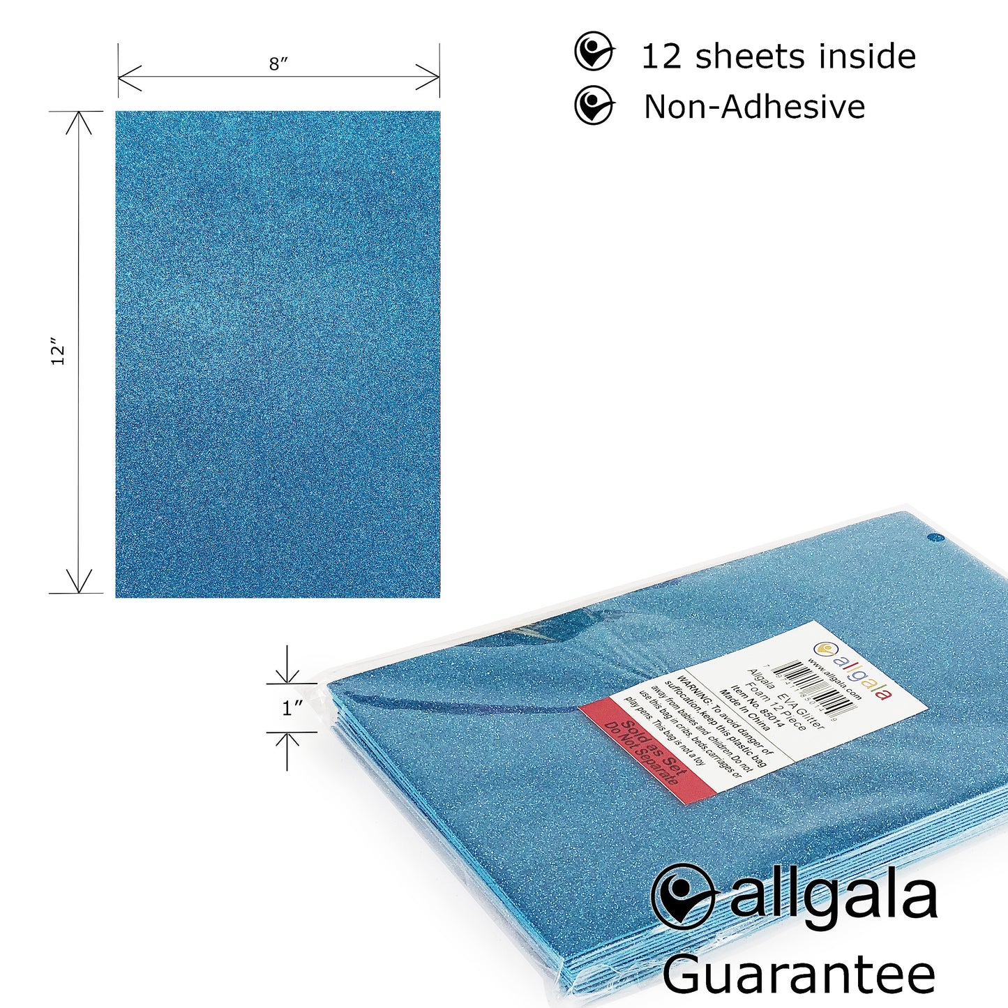 Allgala Foam Sheet 12 Pack Glitter EVA Foam Paper 8" x 12" Sheets for Kids Art Project, Cosplay Costume, Arts and Crafts
