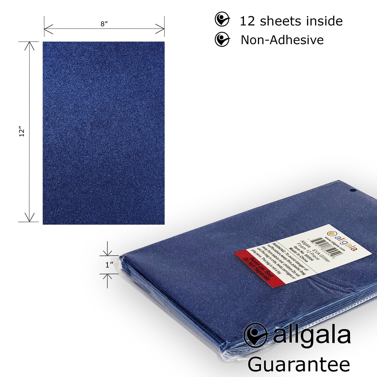 Allgala Foam Sheet 12 Pack Glitter EVA Foam Paper 8" x 12" Sheets for Kids Art Project, Cosplay Costume, Arts and Crafts