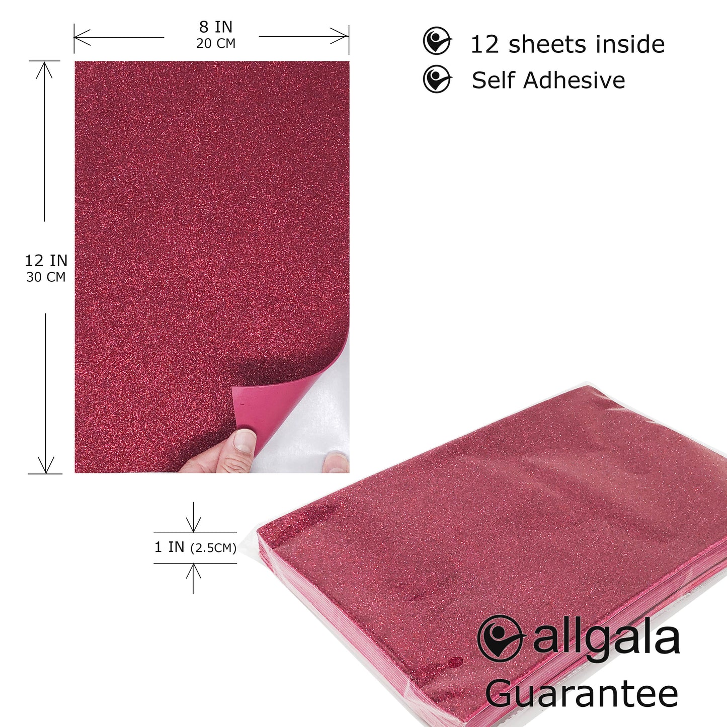 Allgala Foam Sheet Self Adhesive 12 Pack Glitter EVA Foam Paper 8" x 12" Sheets for Kids Art Project, Cosplay Costume, Arts and Crafts