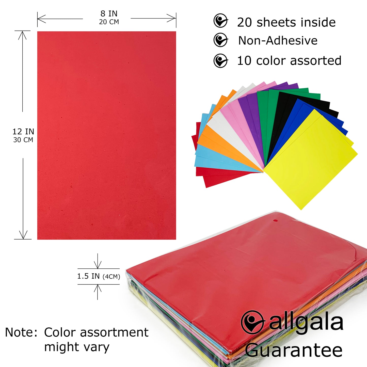 Allgala Foam Sheet 20 Pack EVA Foam Paper 8" x 12" Sheets