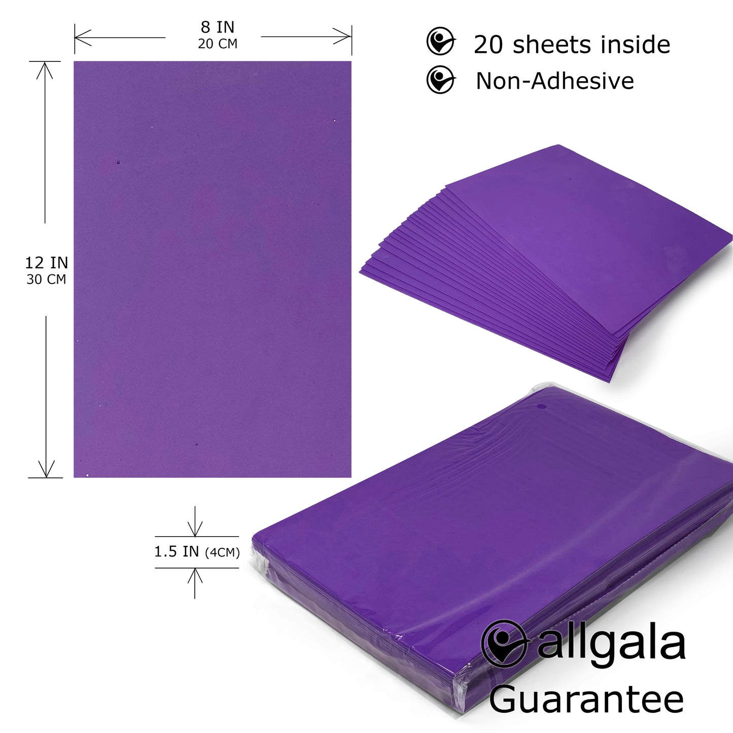 Allgala Foam Sheet 20 Pack EVA Foam Paper 8" x 12" Sheets