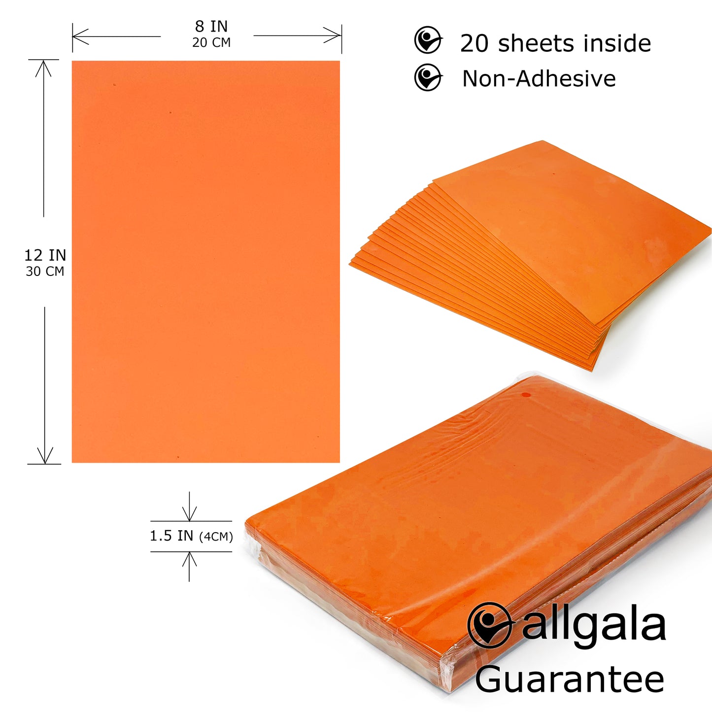 Allgala Foam Sheet 20 Pack EVA Foam Paper 8" x 12" Sheets