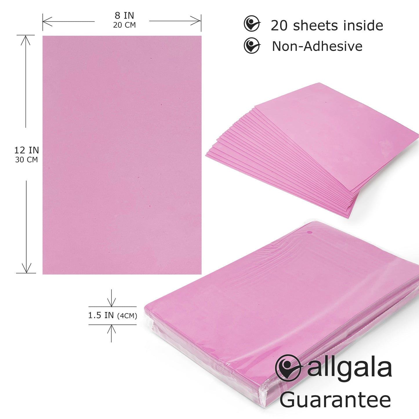 Allgala Foam Sheet 20 Pack EVA Foam Paper 8" x 12" Sheets