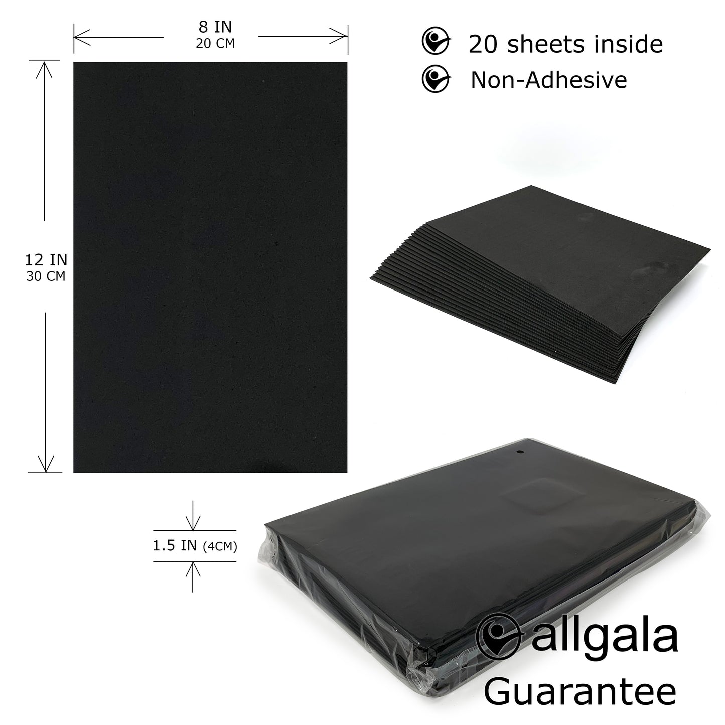 Allgala Foam Sheet 20 Pack EVA Foam Paper 8" x 12" Sheets