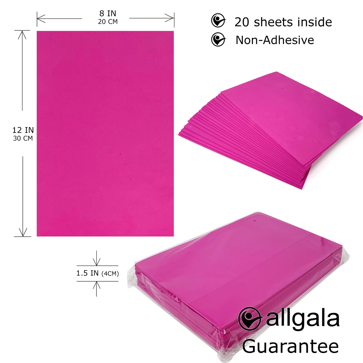 Allgala Foam Sheet 20 Pack EVA Foam Paper 8" x 12" Sheets