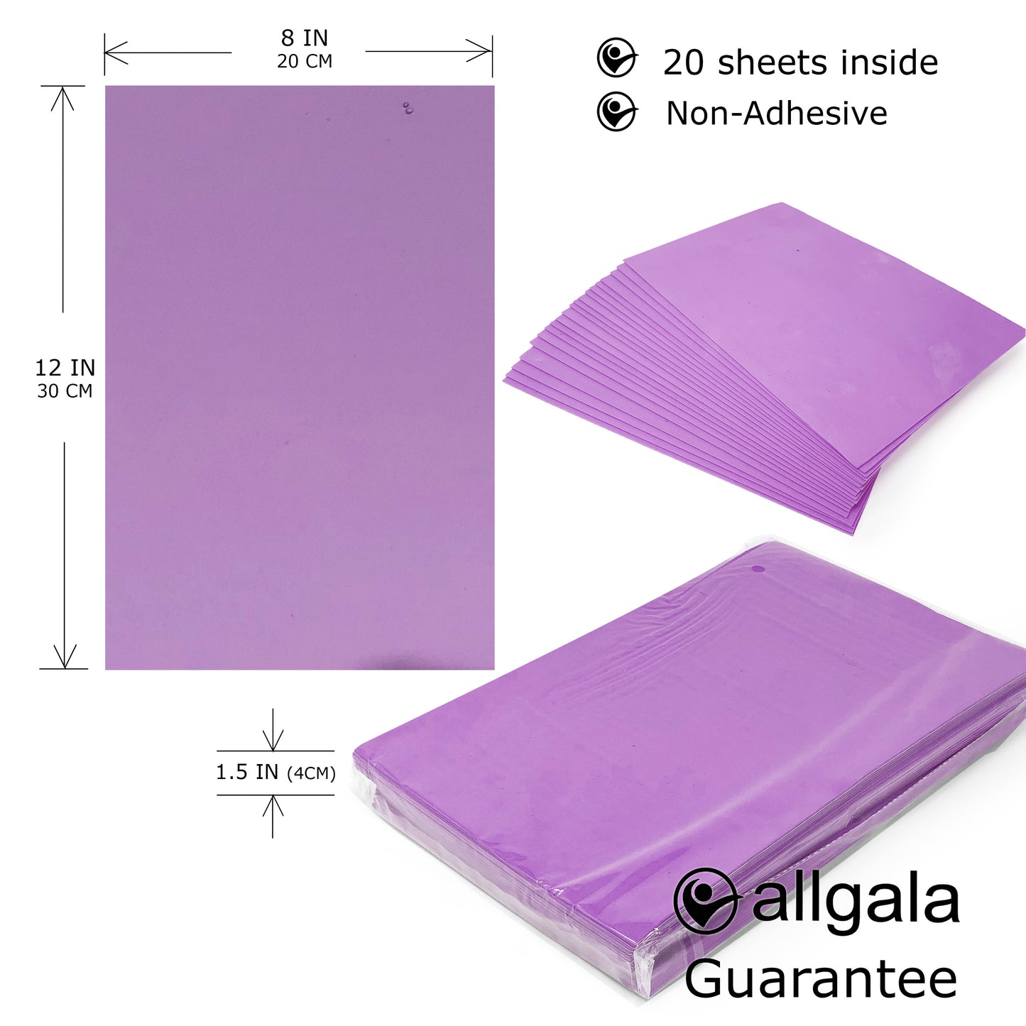 Allgala Foam Sheet 20 Pack EVA Foam Paper 8" x 12" Sheets