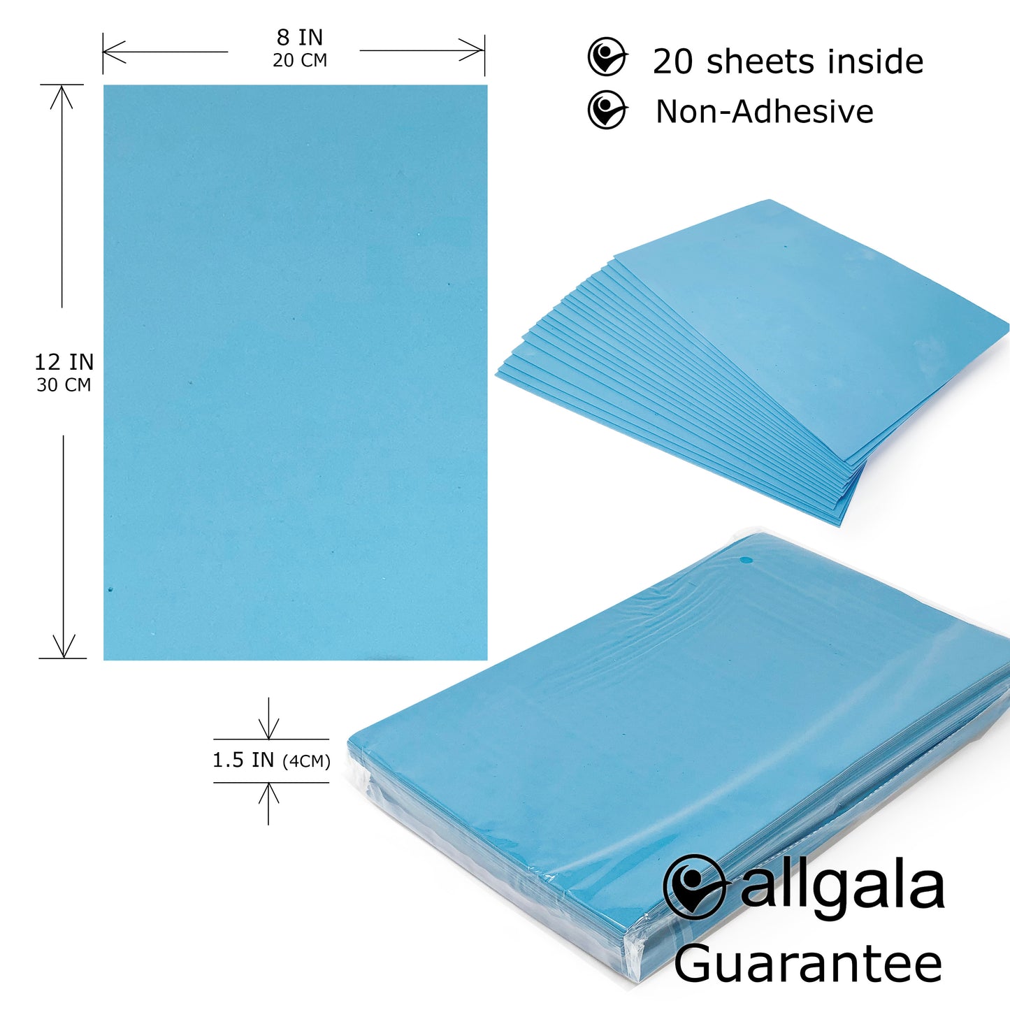 Allgala Foam Sheet 20 Pack EVA Foam Paper 8" x 12" Sheets