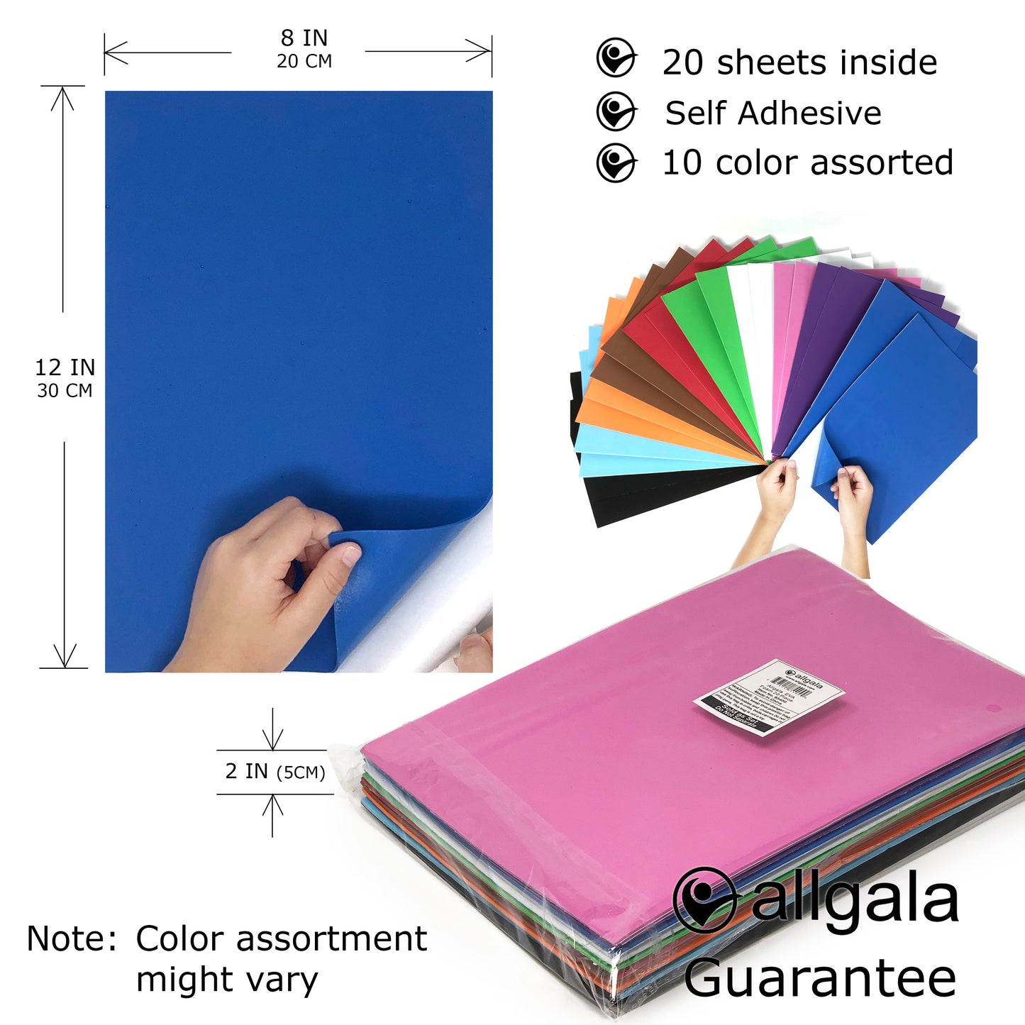 Allgala Foam Sheet 20 Pack EVA Foam Paper 8" x 12" Sheets - Self-Adhesive
