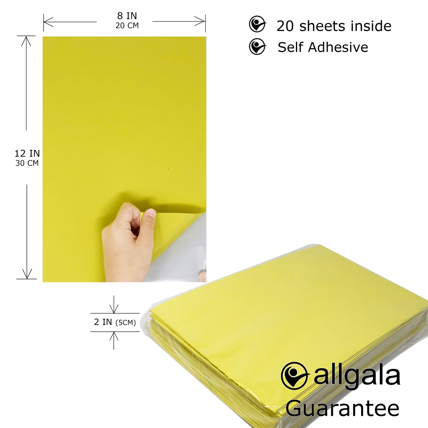 Allgala Foam Sheet 20 Pack EVA Foam Paper 8" x 12" Sheets - Self-Adhesive