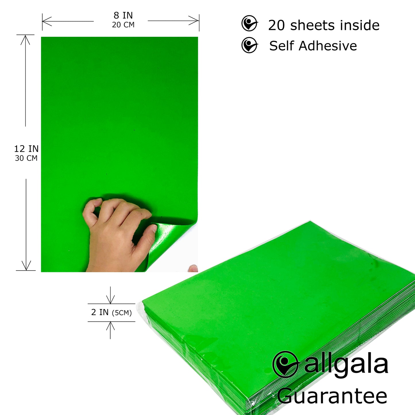Allgala Foam Sheet 20 Pack EVA Foam Paper 8" x 12" Sheets - Self-Adhesive