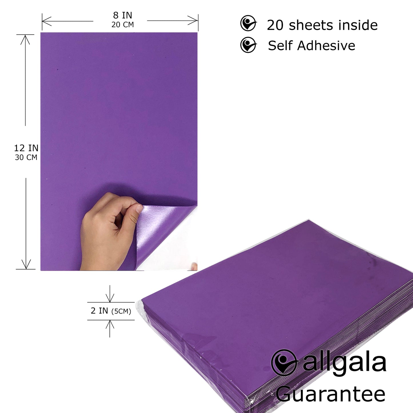 Allgala Foam Sheet 20 Pack EVA Foam Paper 8" x 12" Sheets - Self-Adhesive