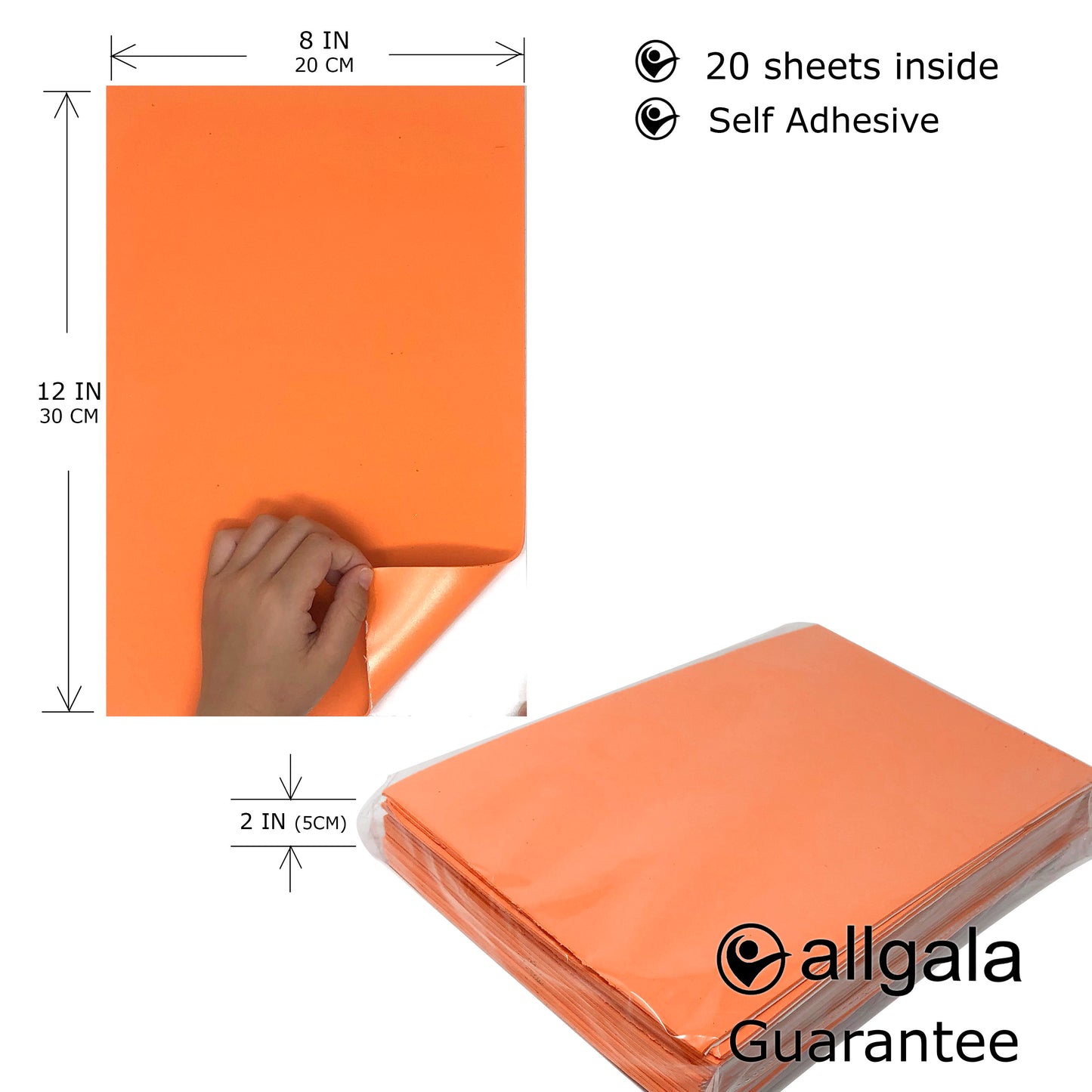 Allgala Foam Sheet 20 Pack EVA Foam Paper 8" x 12" Sheets - Self-Adhesive