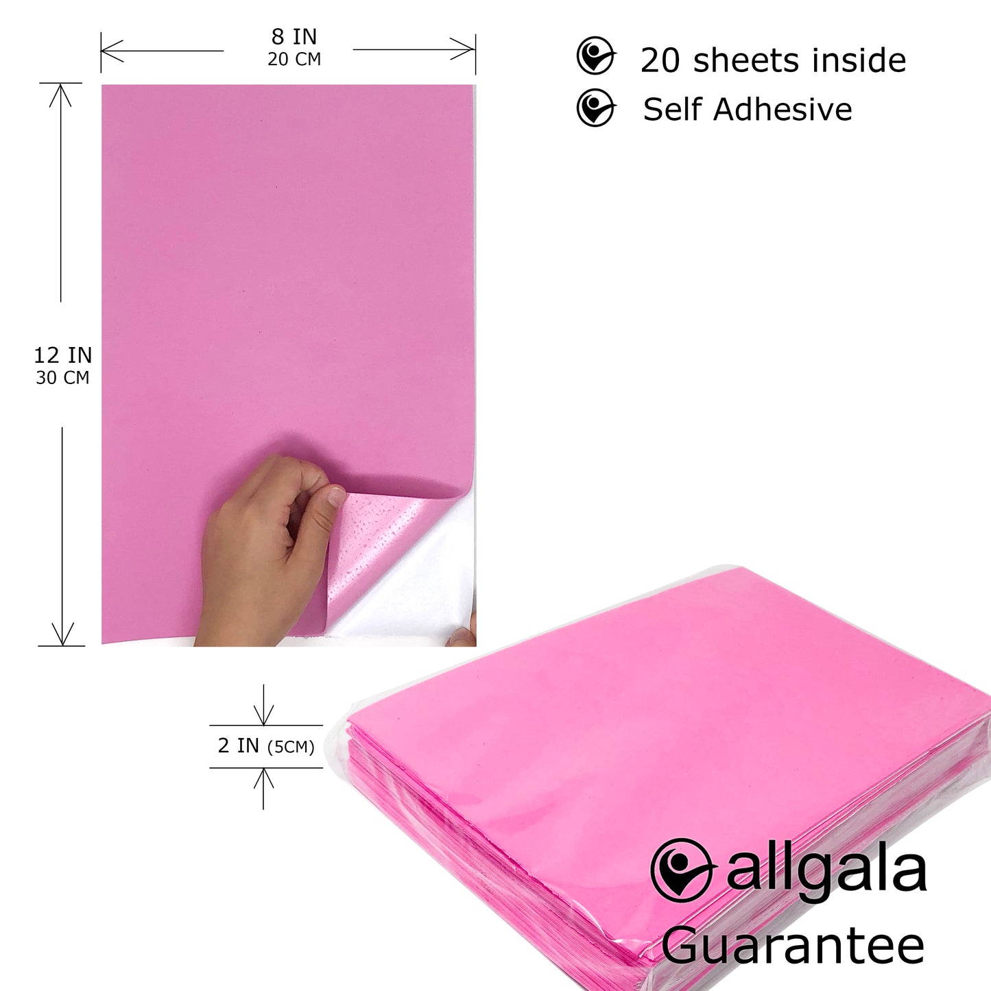 Allgala Foam Sheet 20 Pack EVA Foam Paper 8" x 12" Sheets - Self-Adhesive