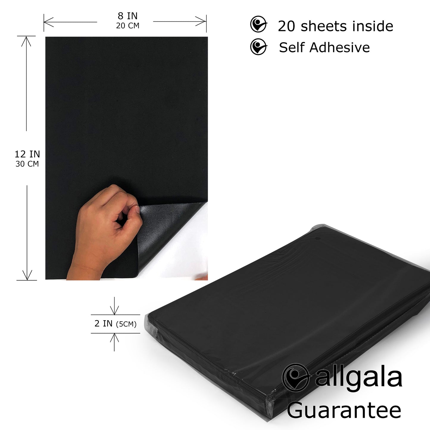 Allgala Foam Sheet 20 Pack EVA Foam Paper 8" x 12" Sheets - Self-Adhesive