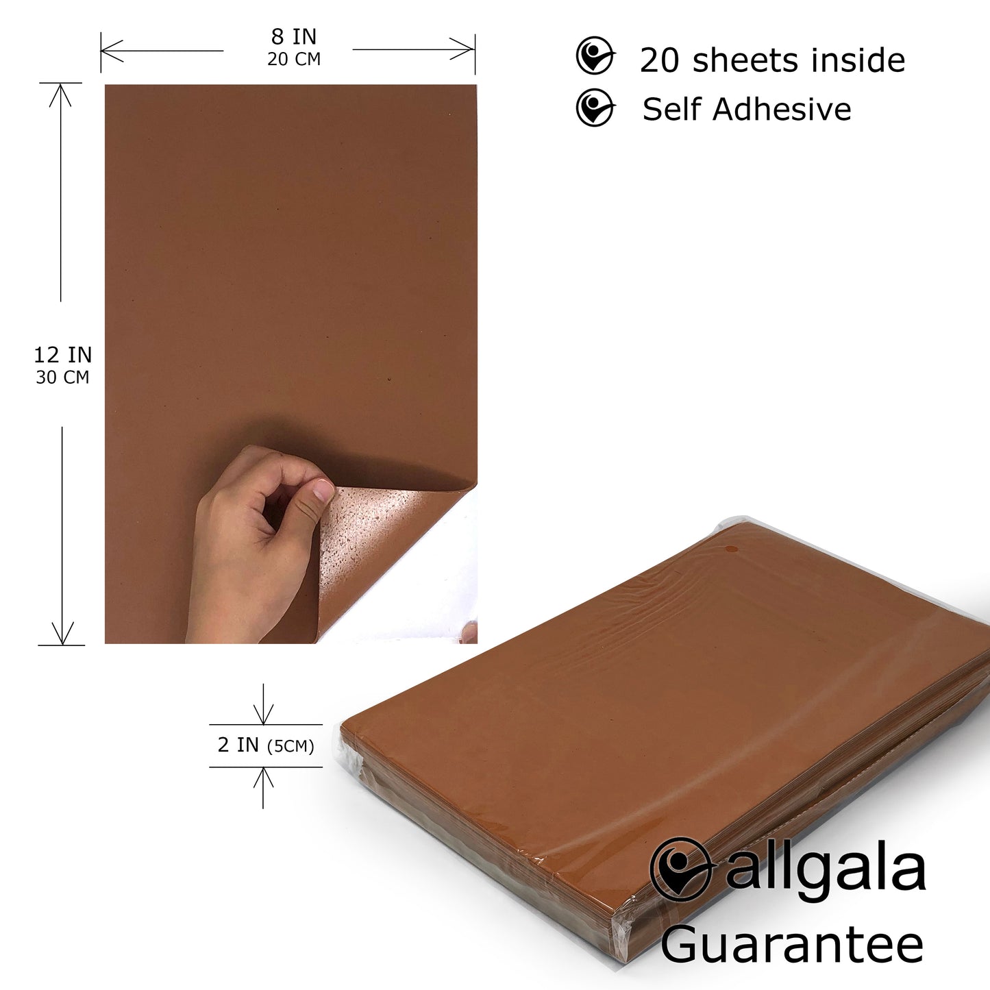 Allgala Foam Sheet 20 Pack EVA Foam Paper 8" x 12" Sheets - Self-Adhesive