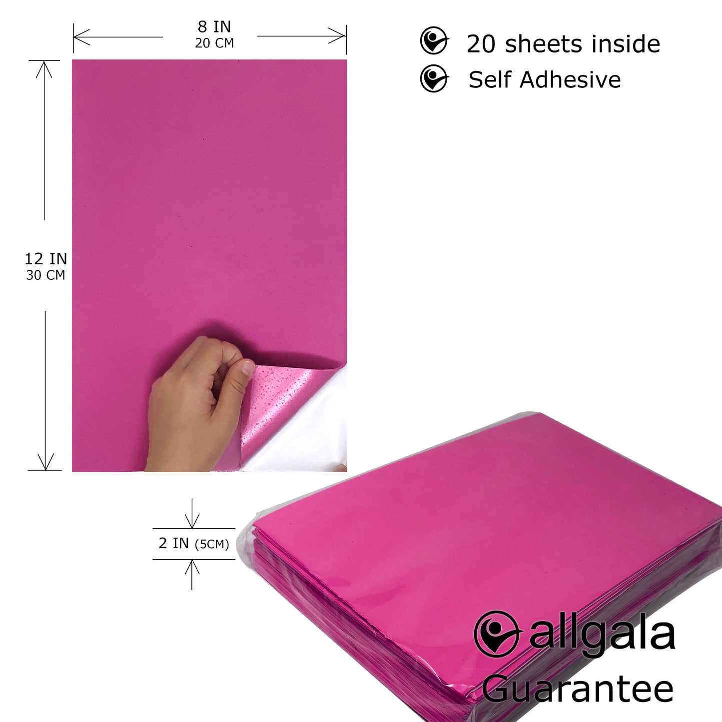 Allgala Foam Sheet 20 Pack EVA Foam Paper 8" x 12" Sheets - Self-Adhesive