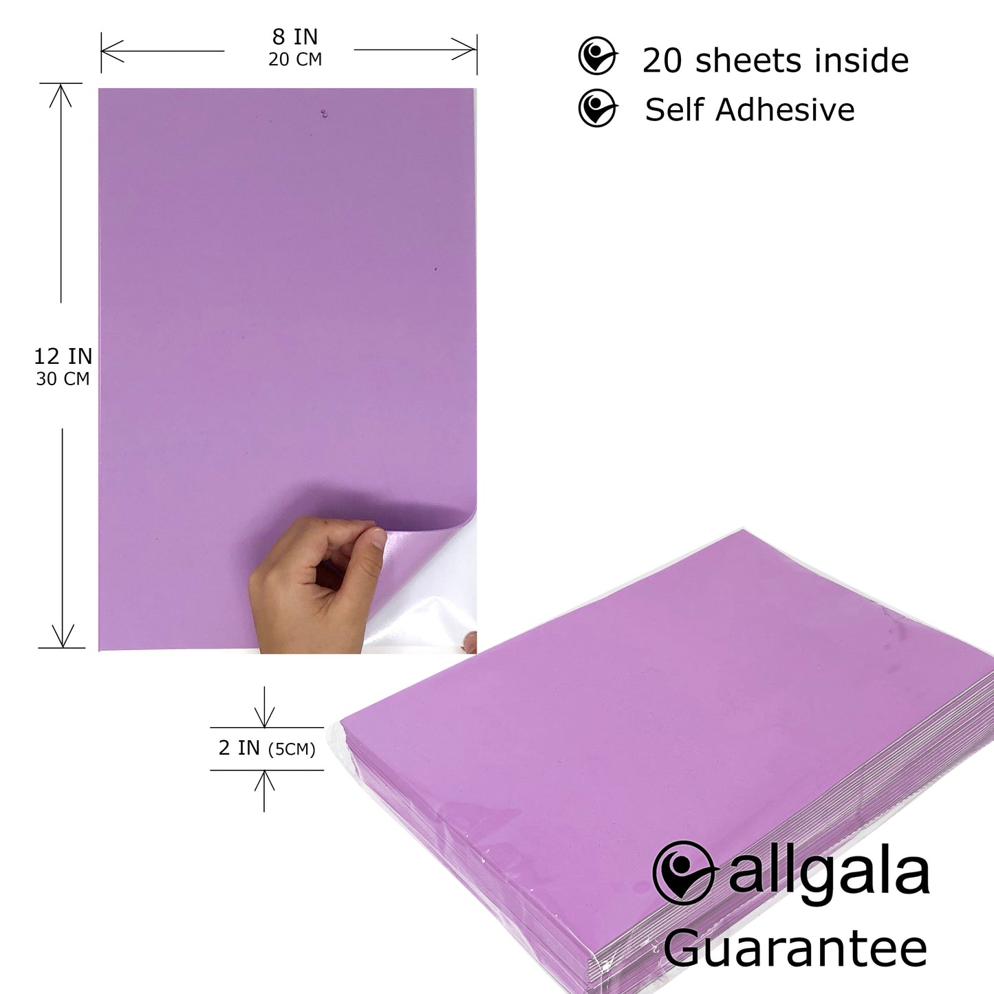 Allgala Foam Sheet 20 Pack EVA Foam Paper 8" x 12" Sheets - Self-Adhesive