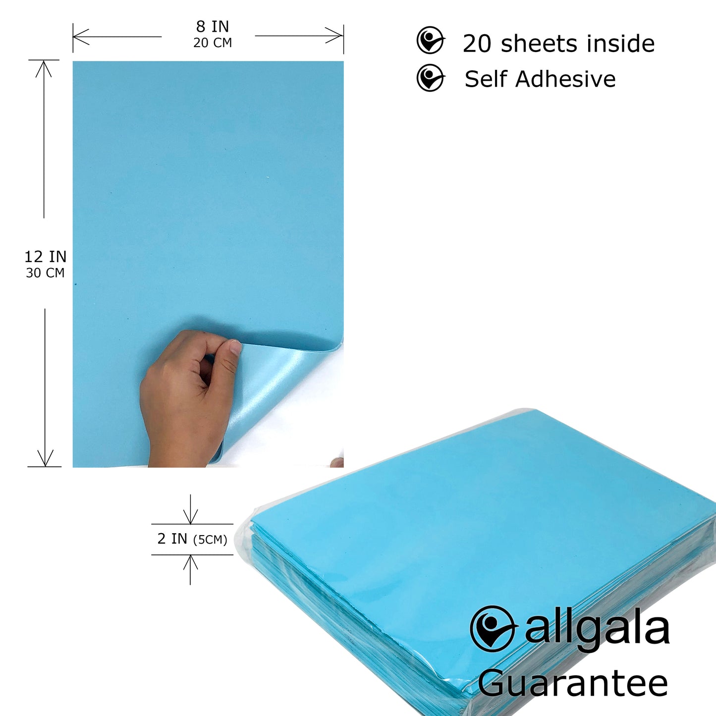 Allgala Foam Sheet 20 Pack EVA Foam Paper 8" x 12" Sheets - Self-Adhesive