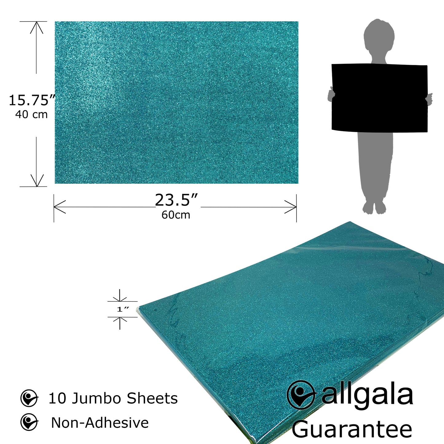 Allgala Foam Sheet 12 Pack JumboL 16"x24" Glitter EVA Foam Paper Sheets for Kids Art Project, Cosplay Costume, Arts and Crafts