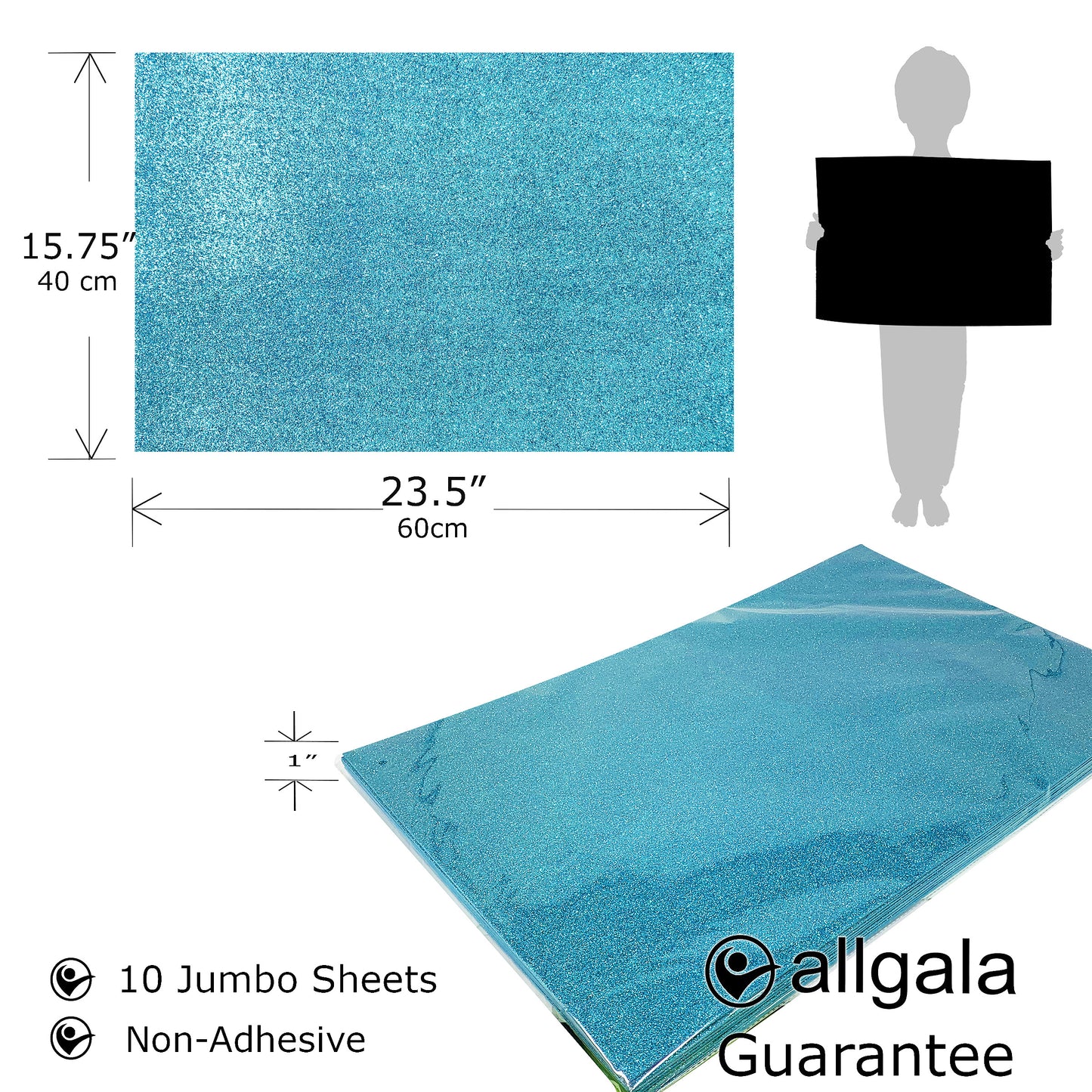 Allgala Foam Sheet 12 Pack JumboL 16"x24" Glitter EVA Foam Paper Sheets for Kids Art Project, Cosplay Costume, Arts and Crafts