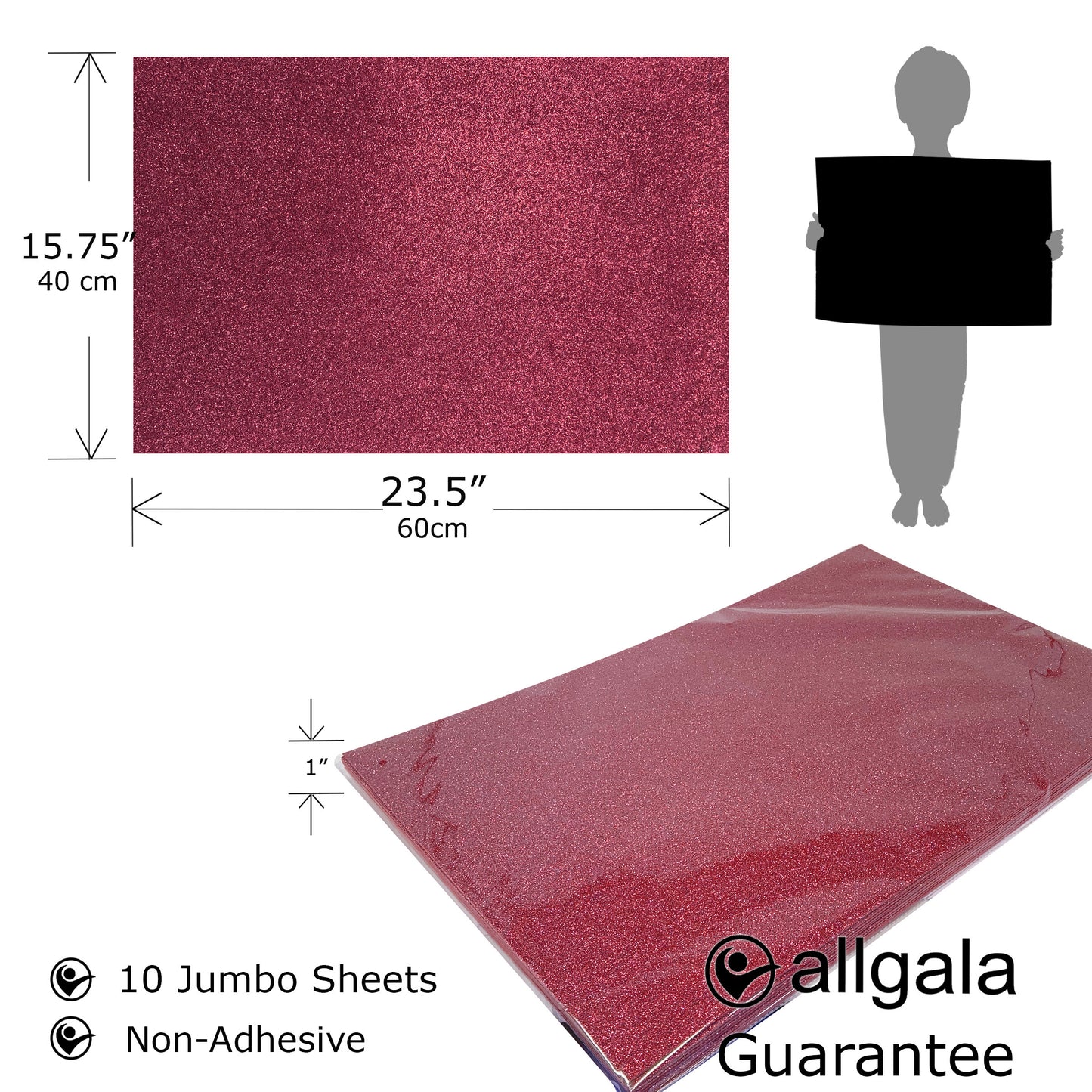 Allgala Foam Sheet 12 Pack JumboL 16"x24" Glitter EVA Foam Paper Sheets for Kids Art Project, Cosplay Costume, Arts and Crafts