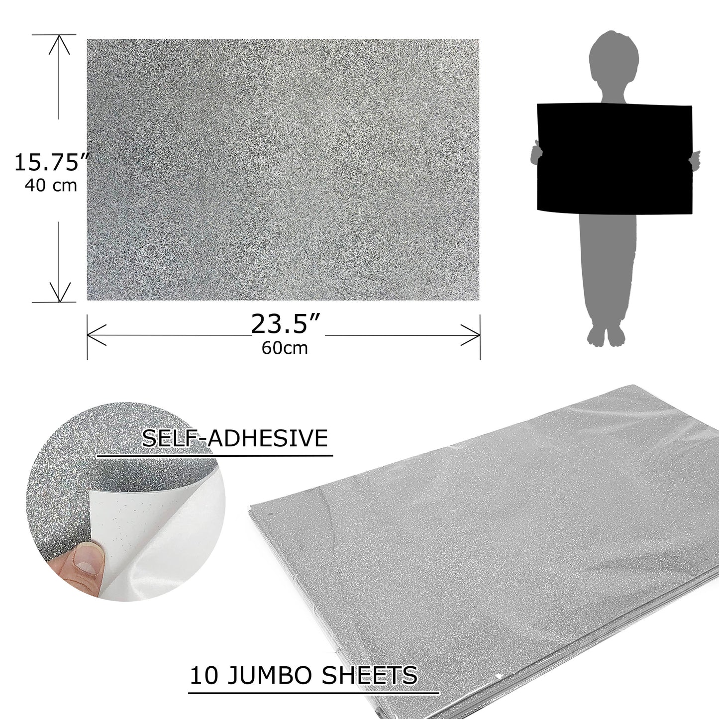 Allgala Foam Sheet 12 Pack JumboL 16"x24" Glitter EVA Foam Paper Sheets - Self-Adhesive