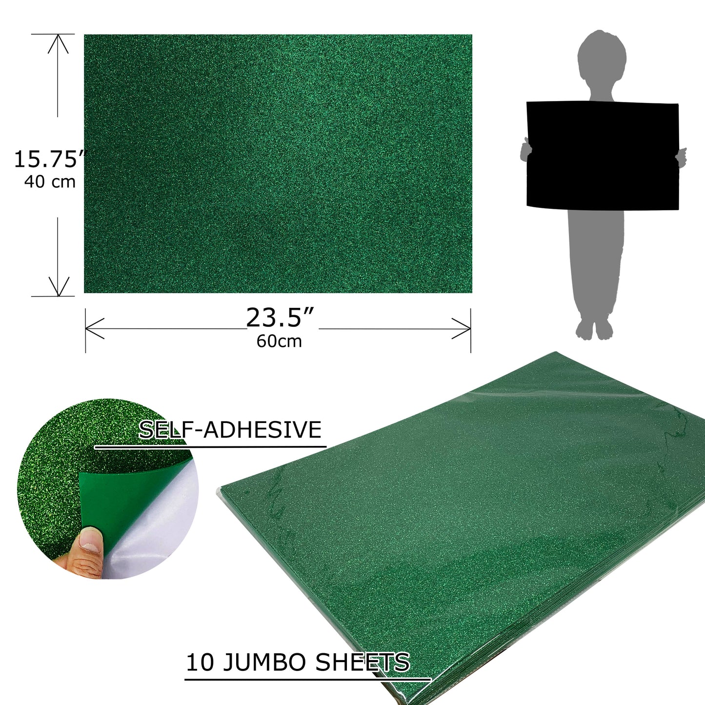 Allgala Foam Sheet 12 Pack JumboL 16"x24" Glitter EVA Foam Paper Sheets - Self-Adhesive