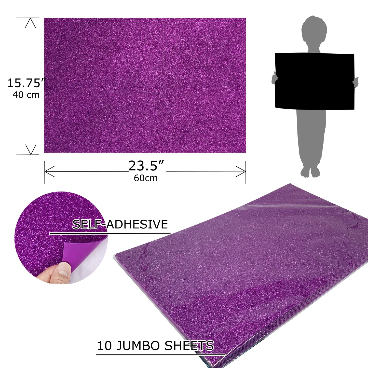 Allgala Foam Sheet 12 Pack JumboL 16"x24" Glitter EVA Foam Paper Sheets - Self-Adhesive