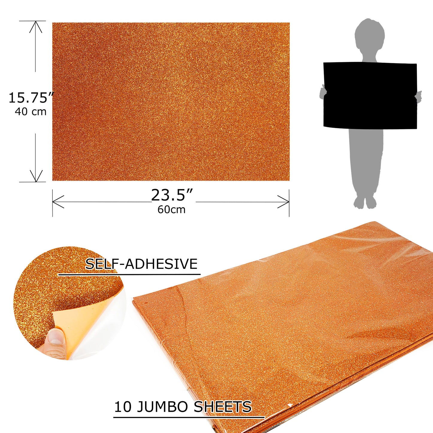 Allgala Foam Sheet 12 Pack JumboL 16"x24" Glitter EVA Foam Paper Sheets - Self-Adhesive