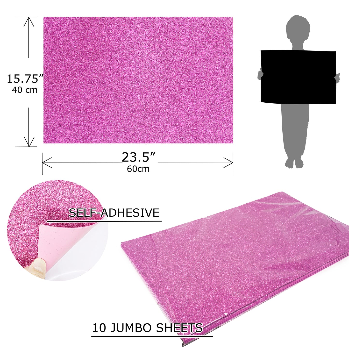 Allgala Foam Sheet 12 Pack JumboL 16"x24" Glitter EVA Foam Paper Sheets - Self-Adhesive