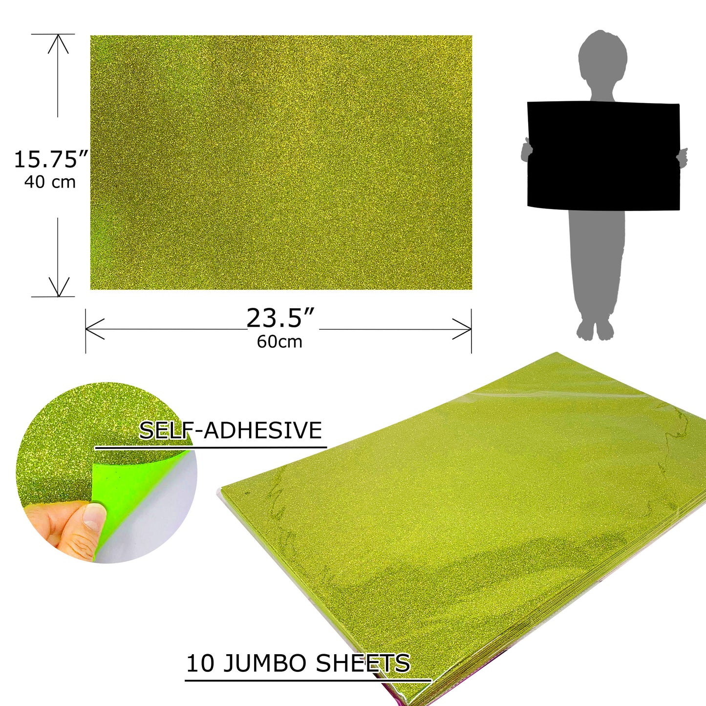 Allgala Foam Sheet 12 Pack JumboL 16"x24" Glitter EVA Foam Paper Sheets - Self-Adhesive