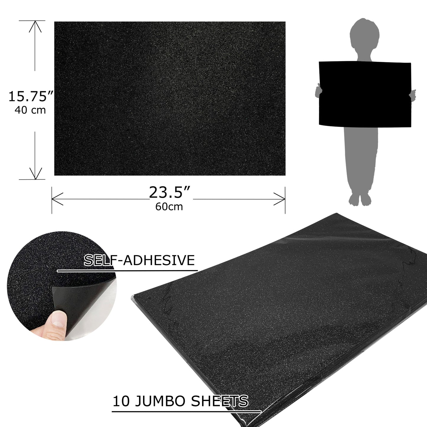 Allgala Foam Sheet 12 Pack JumboL 16"x24" Glitter EVA Foam Paper Sheets - Self-Adhesive