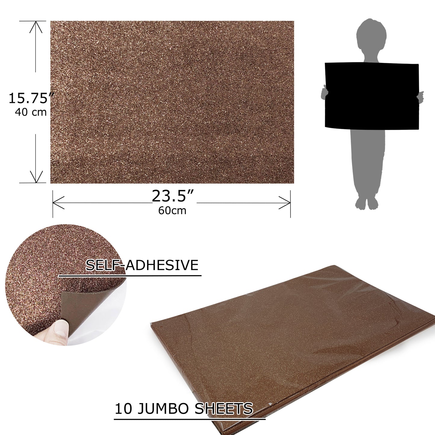 Allgala Foam Sheet 12 Pack JumboL 16"x24" Glitter EVA Foam Paper Sheets - Self-Adhesive