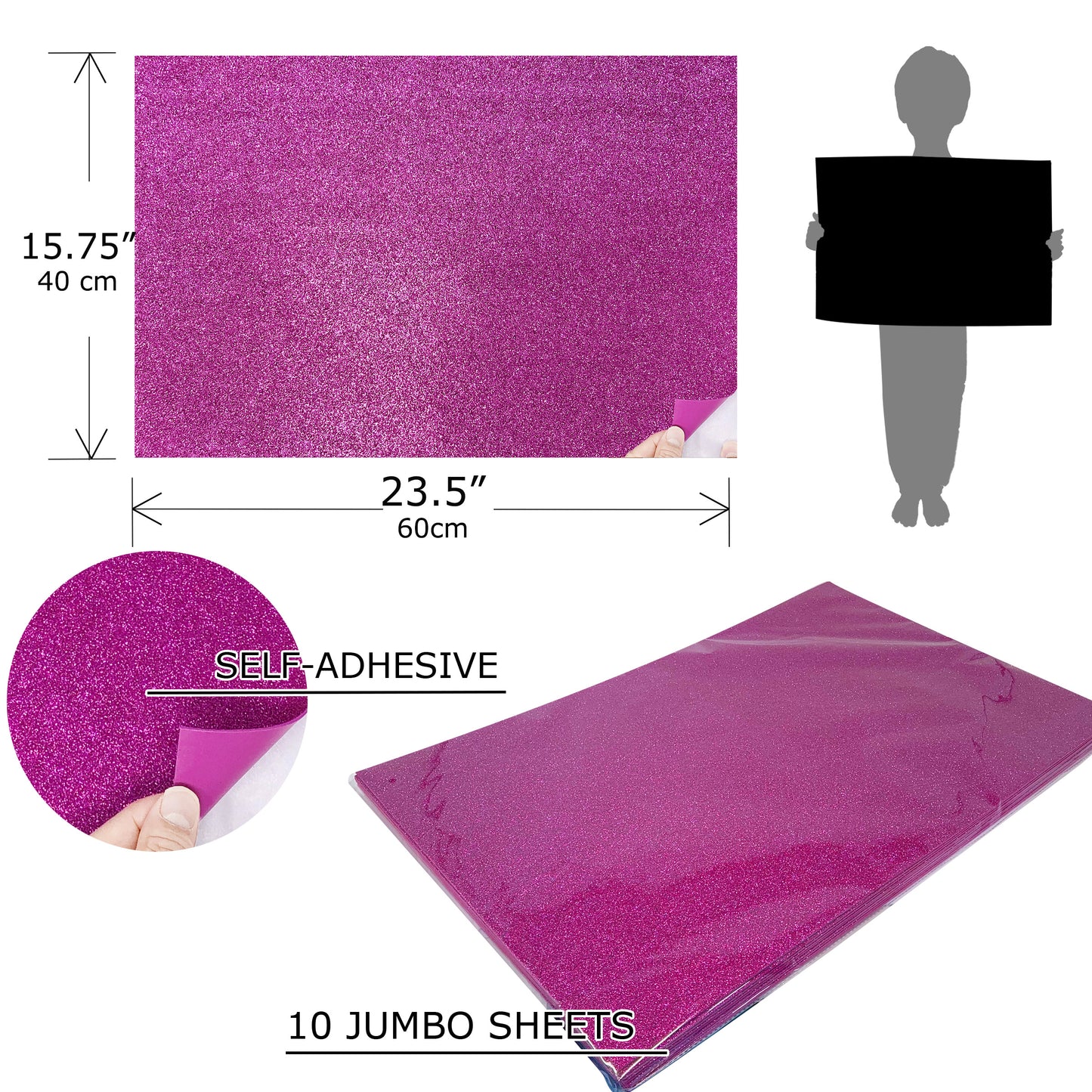 Allgala Foam Sheet 12 Pack JumboL 16"x24" Glitter EVA Foam Paper Sheets - Self-Adhesive