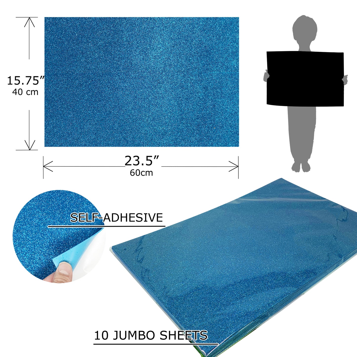 Allgala Foam Sheet 12 Pack JumboL 16"x24" Glitter EVA Foam Paper Sheets - Self-Adhesive
