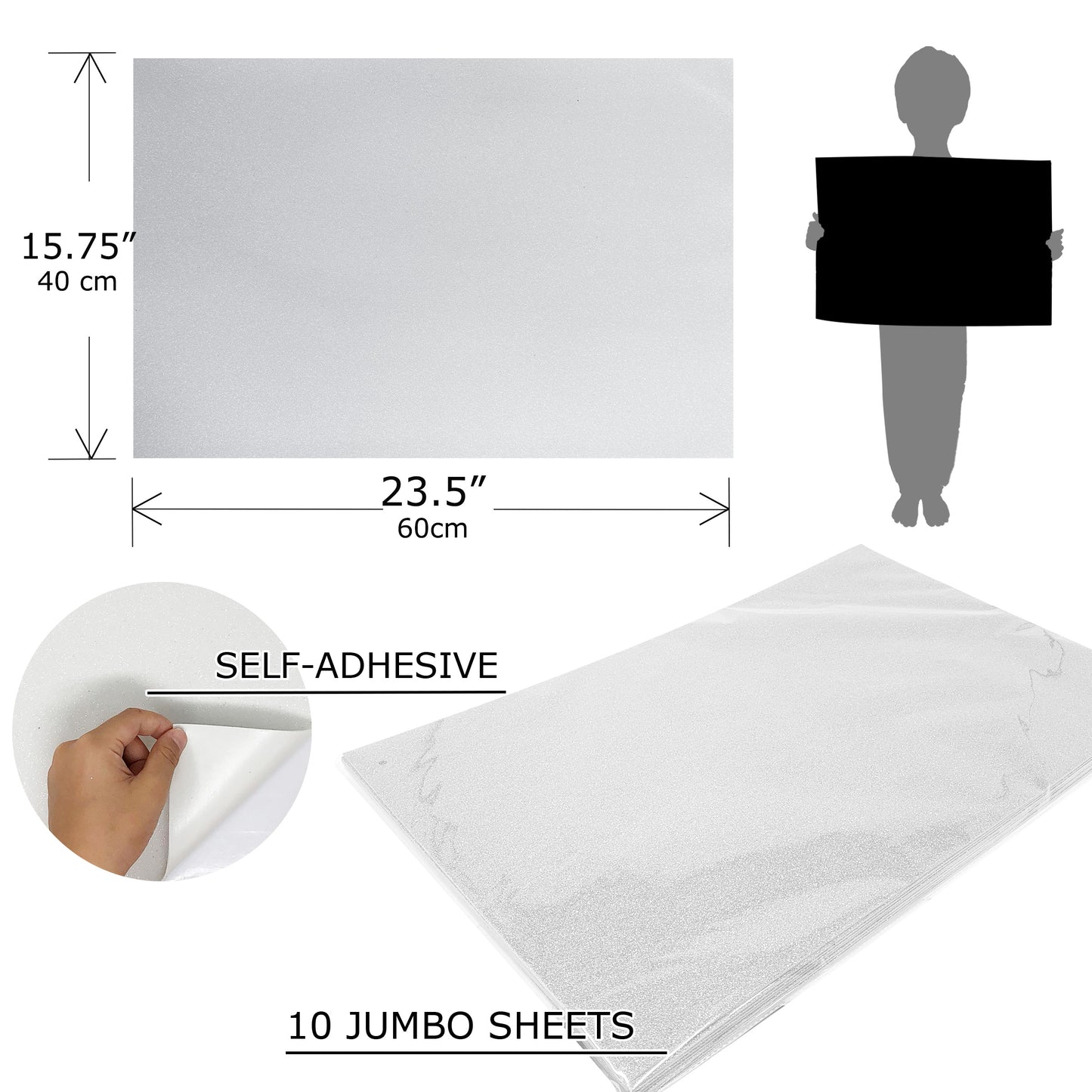 Allgala Foam Sheet 12 Pack JumboL 16"x24" Glitter EVA Foam Paper Sheets - Self-Adhesive